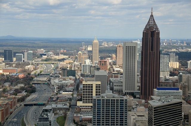 Aerial view of downtown Atlanta on a sunny day